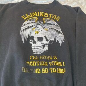 Eliminator Graphic Sweatshirt Mens Small Black Skull Eagle Biker Pullover